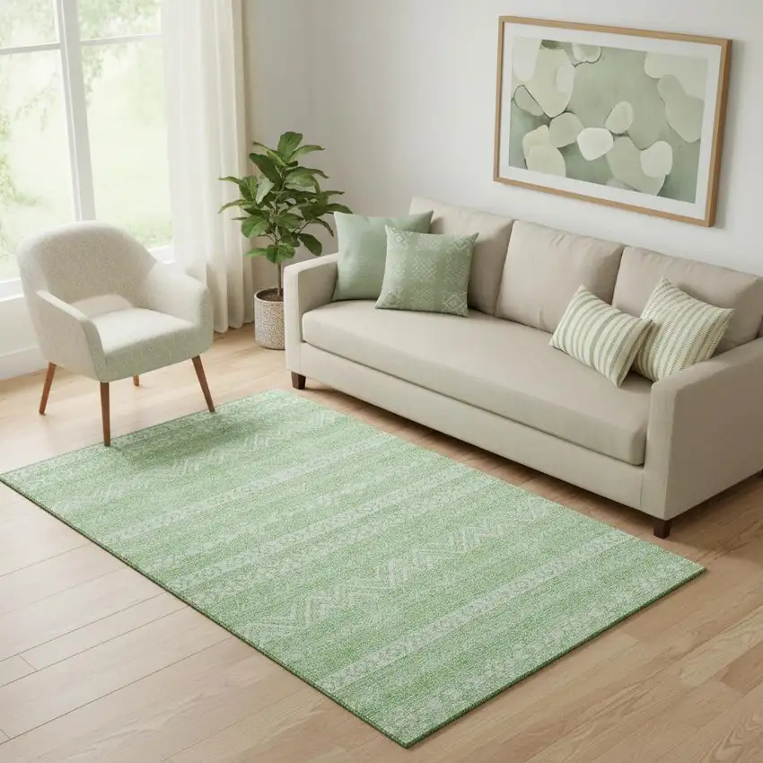 Lime Green And Ivory Southwestern Washable Area Rug With UV Protection Photo 1