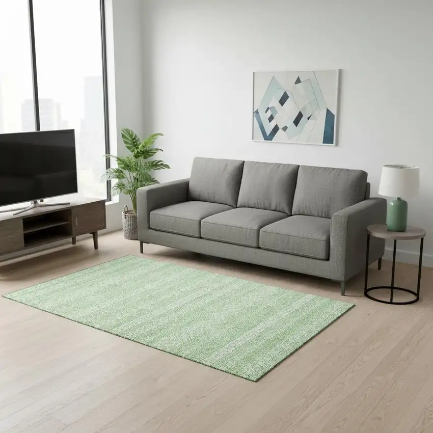 Lime Green And Ivory Southwestern Washable Area Rug With UV Protection Photo 2