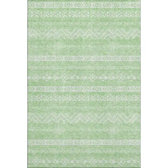 Lime Green And Ivory Southwestern Washable Area Rug With UV Protection Photo 1