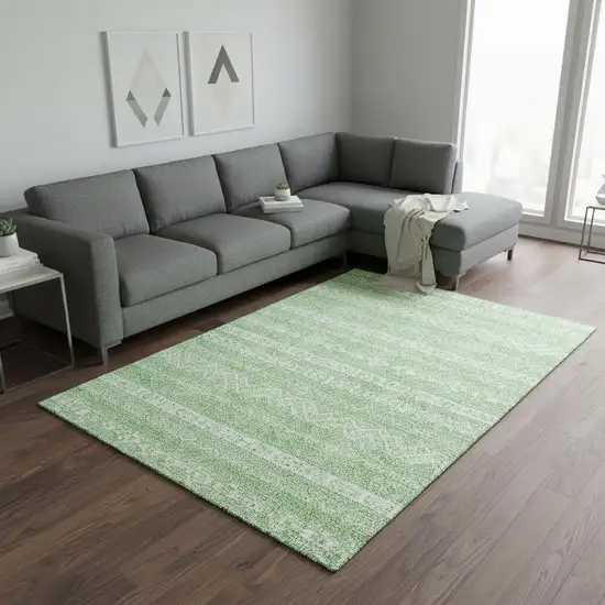 Lime Green And Ivory Southwestern Washable Area Rug With UV Protection Photo 2