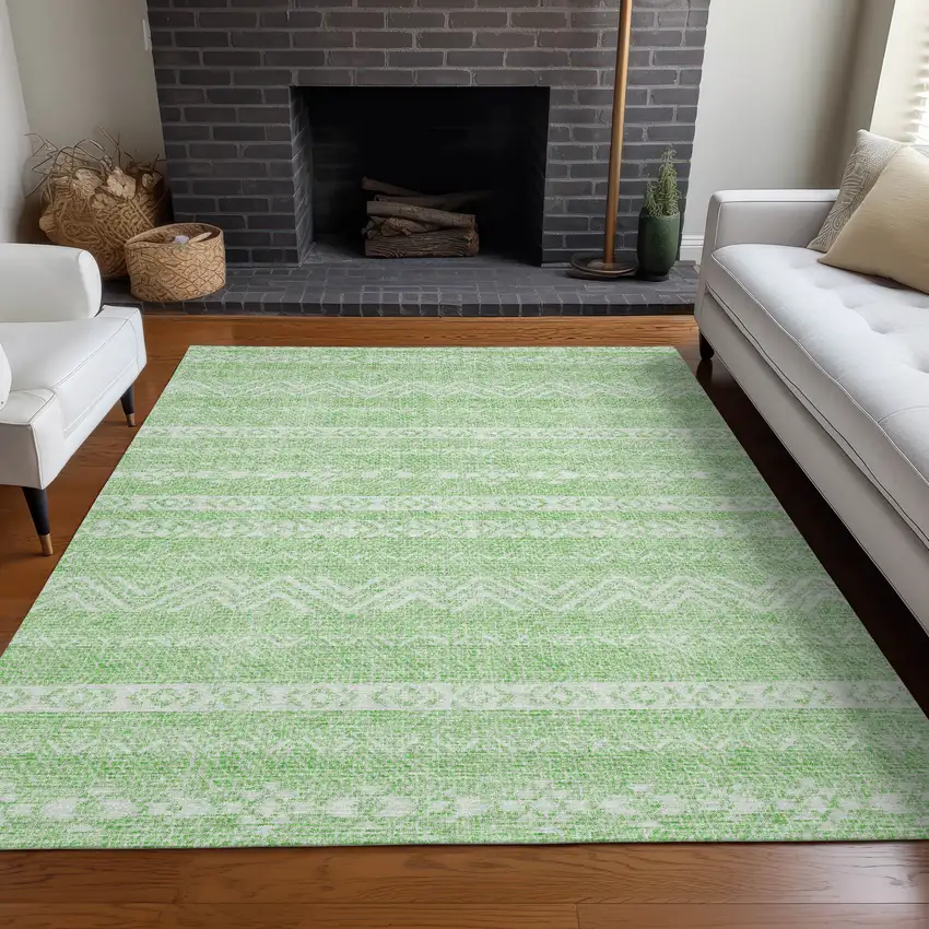 Lime Green And Ivory Southwestern Washable Area Rug With UV Protection Photo 5