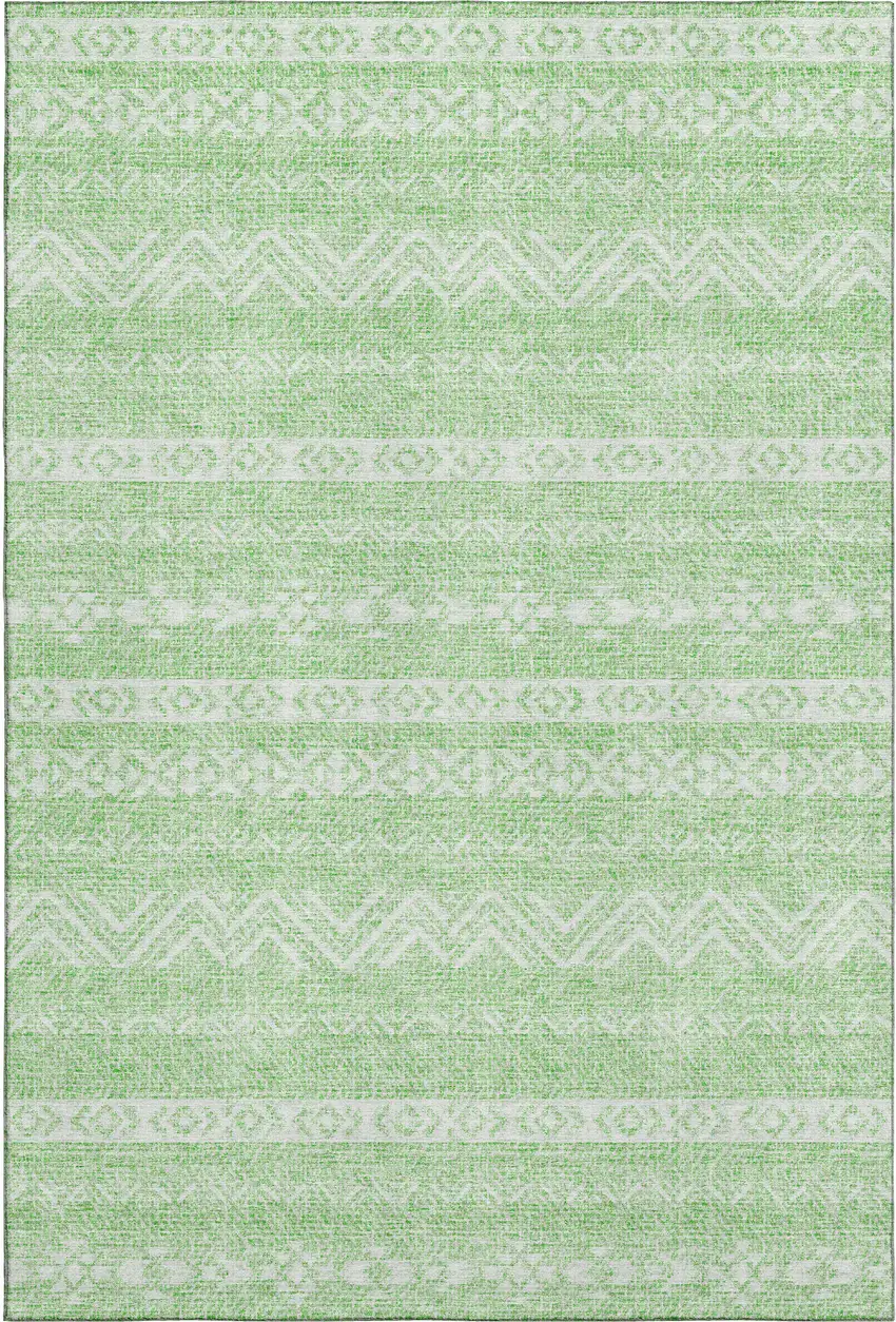 Lime Green And Ivory Southwestern Washable Area Rug With UV Protection Photo 1