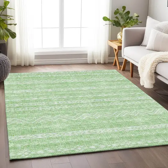 Lime Green And Ivory Southwestern Washable Area Rug With UV Protection Photo 6