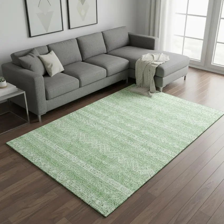 Lime Green And Ivory Southwestern Washable Area Rug With UV Protection Photo 2