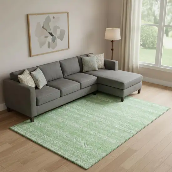 Lime Green And Ivory Southwestern Washable Area Rug With UV Protection Photo 1