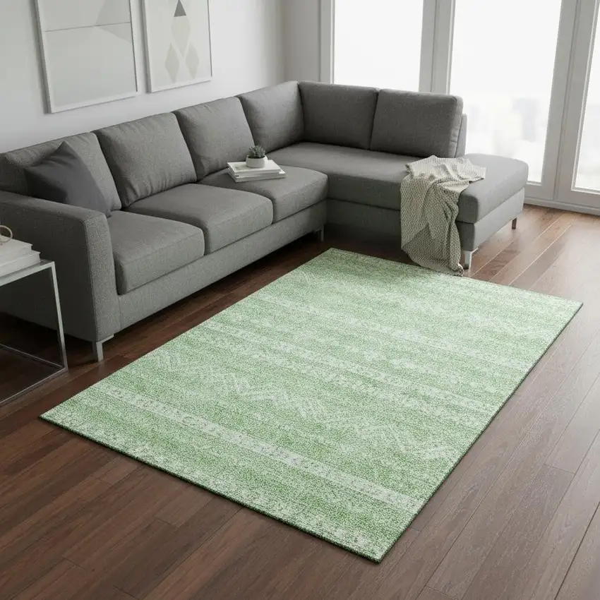 Lime Green And Ivory Southwestern Washable Area Rug With UV Protection Photo 2