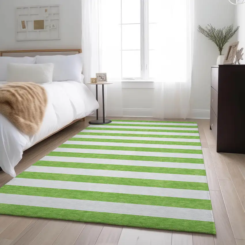 Lime Green And Ivory Striped Washable Area Rug With UV Protection Photo 4