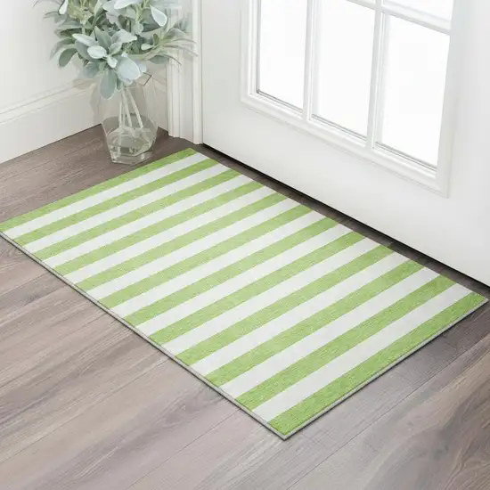 Lime Green And Ivory Striped Washable Area Rug With UV Protection Photo 2