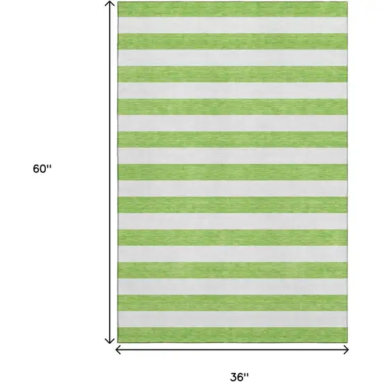 Lime Green And Ivory Striped Washable Area Rug With UV Protection Photo 6