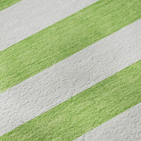 Lime Green And Ivory Striped Washable Area Rug With UV Protection Photo 9