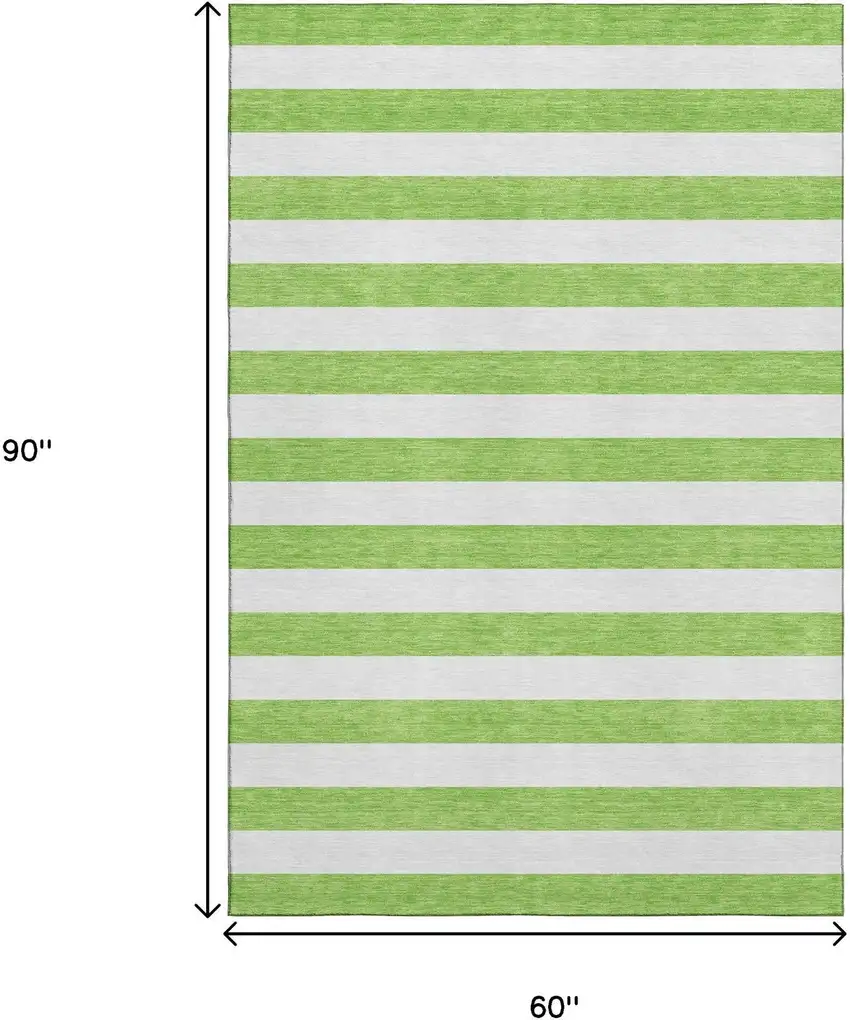 Lime Green And Ivory Striped Washable Area Rug With UV Protection Photo 7