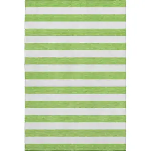 Photo of Lime Green And Ivory Striped Washable Area Rug With UV Protection