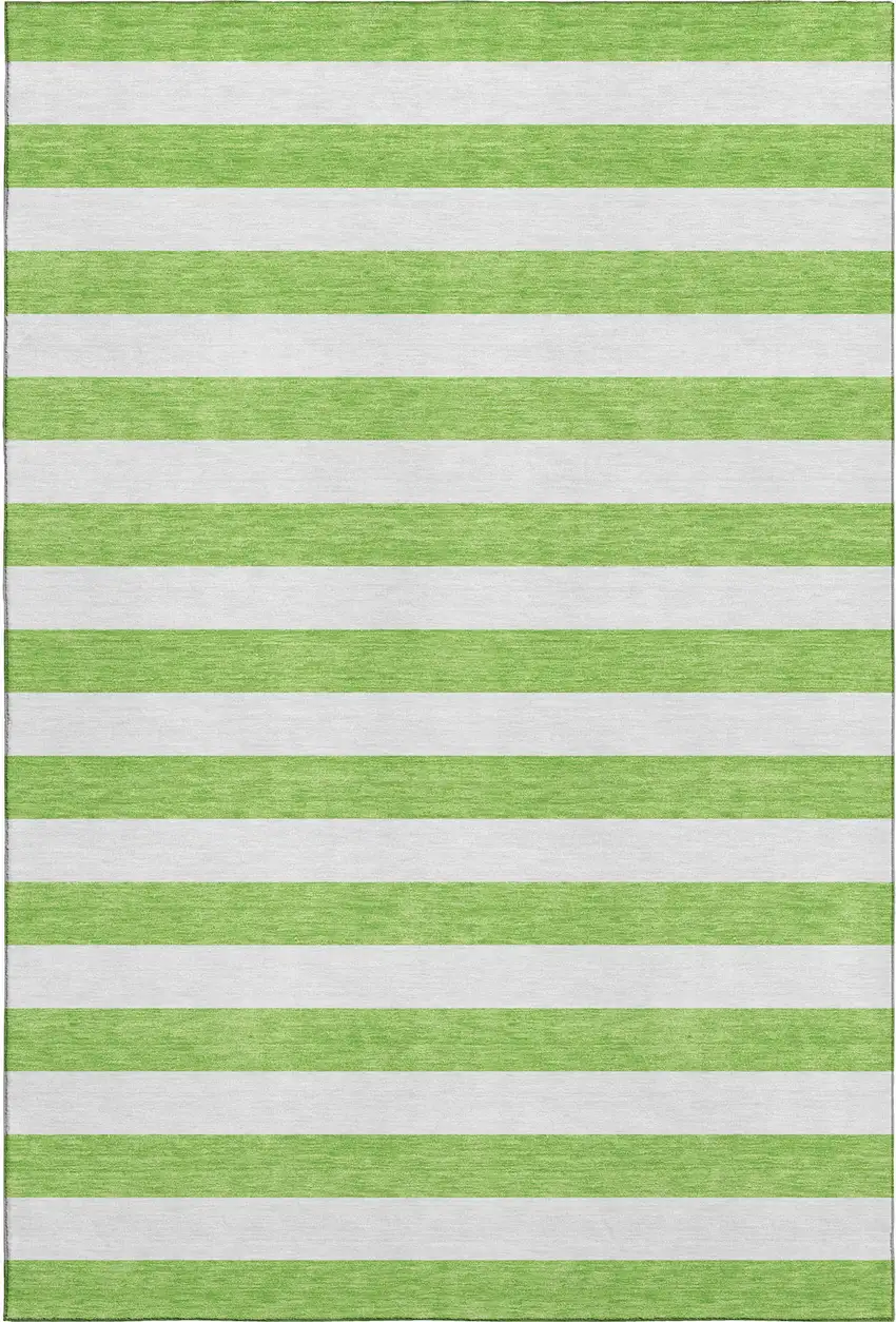 Lime Green And Ivory Striped Washable Area Rug With UV Protection Photo 1