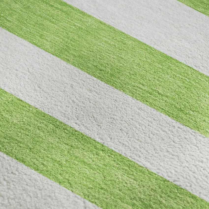 Lime Green And Ivory Striped Washable Area Rug With UV Protection Photo 4