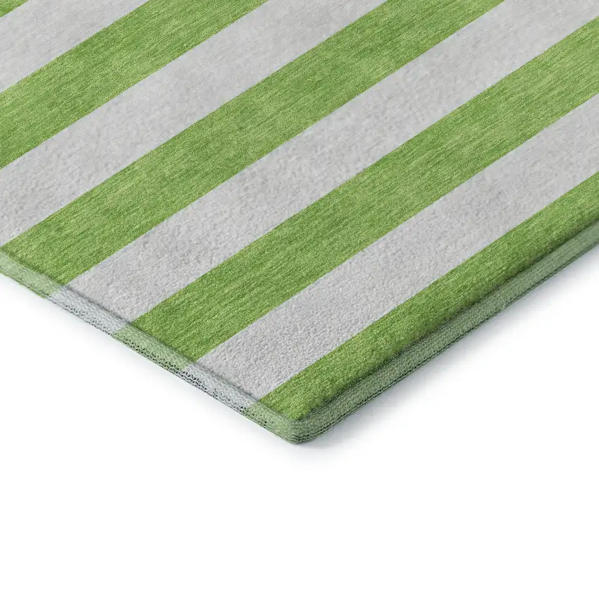 Lime Green And Ivory Striped Washable Area Rug With UV Protection Photo 9