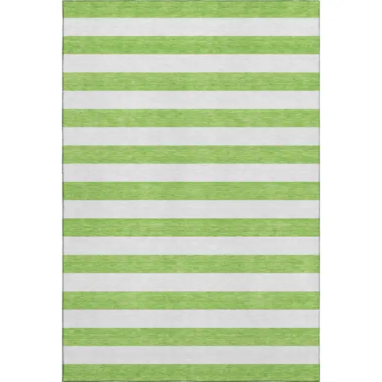 Lime Green And Ivory Striped Washable Area Rug With UV Protection Photo 1