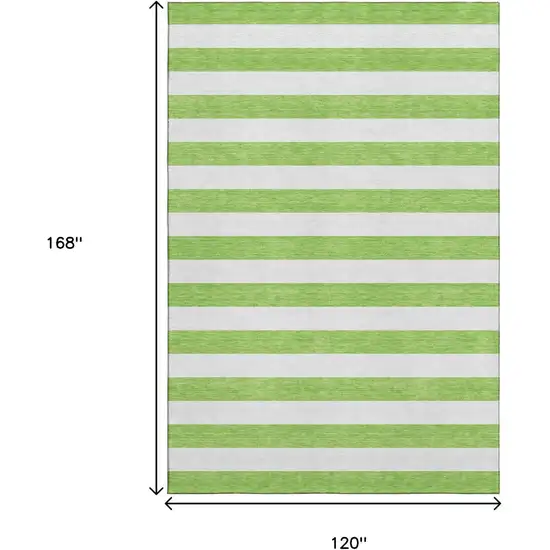 Lime Green And Ivory Striped Washable Area Rug With UV Protection Photo 8