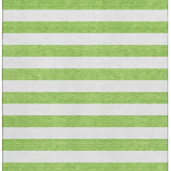 Lime Green And Ivory Striped Washable Area Rug With UV Protection Photo 5