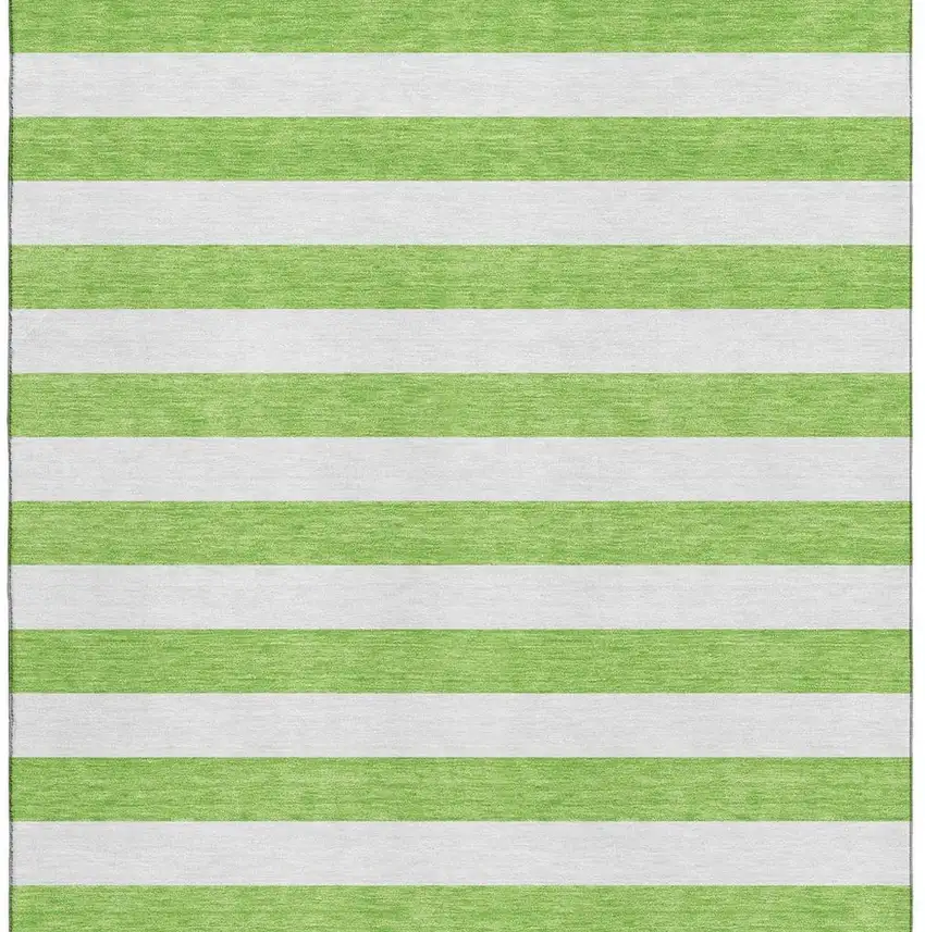 Lime Green And Ivory Striped Washable Area Rug With UV Protection Photo 5