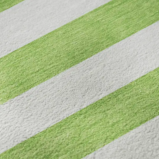 Lime Green And Ivory Striped Washable Area Rug With UV Protection Photo 3