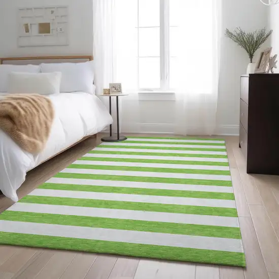 Lime Green And Ivory Striped Washable Area Rug With UV Protection Photo 6