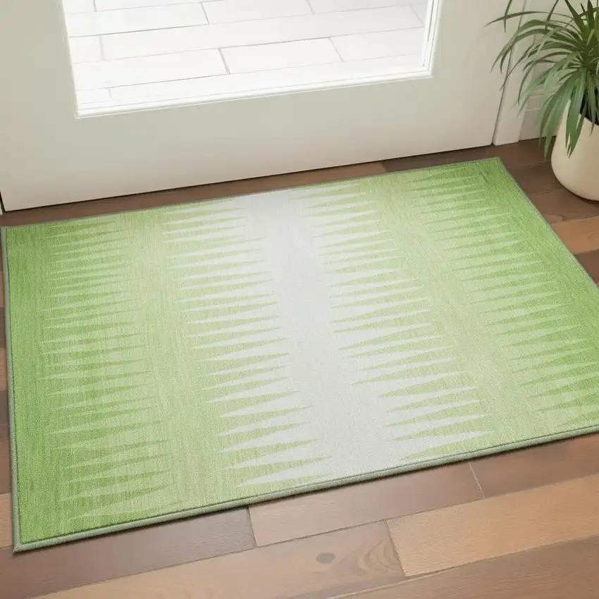 Lime Green And Ivory Striped Washable Area Rug With UV Protection Photo 2
