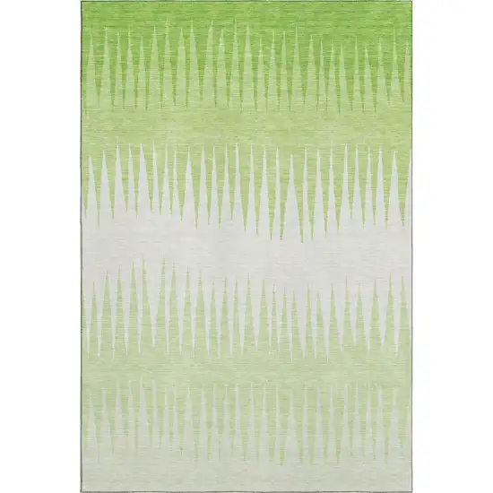 Lime Green And Ivory Striped Washable Area Rug With UV Protection Photo 1