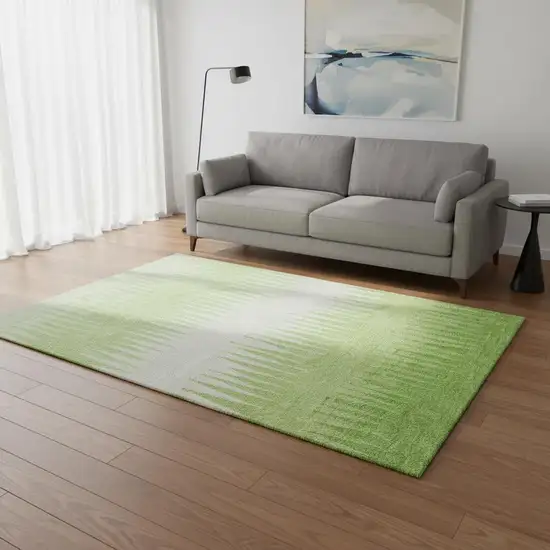 Lime Green And Ivory Striped Washable Area Rug With UV Protection Photo 2