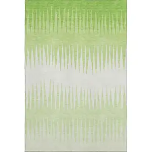 Photo of Lime Green And Ivory Striped Washable Area Rug With UV Protection