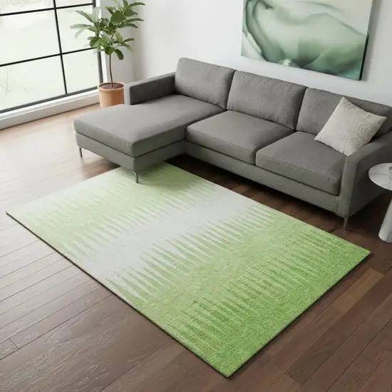 Lime Green And Ivory Striped Washable Area Rug With UV Protection Photo 2