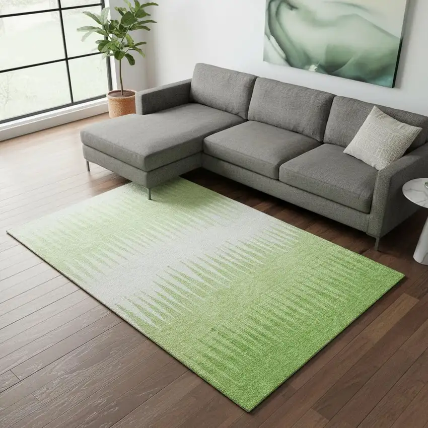Lime Green And Ivory Striped Washable Area Rug With UV Protection Photo 2