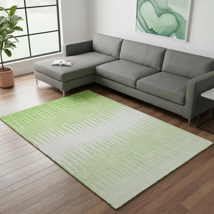 Lime Green And Ivory Striped Washable Area Rug With UV Protection Photo 2