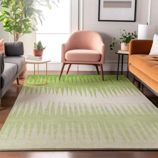 Lime Green And Ivory Striped Washable Area Rug With UV Protection Photo 4