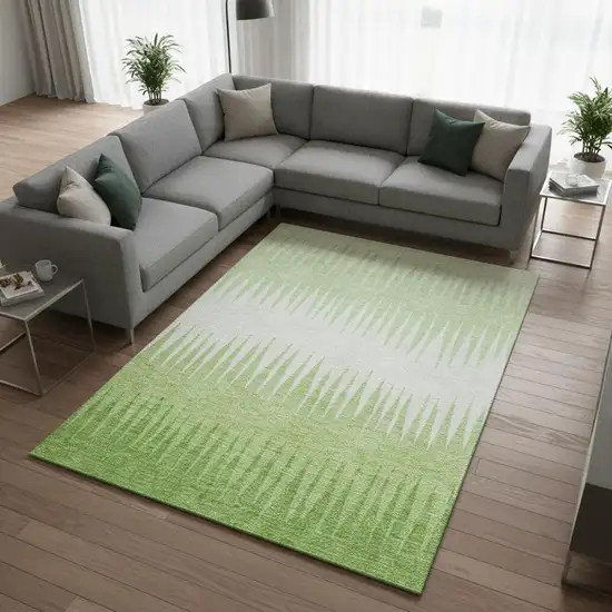 Lime Green And Ivory Striped Washable Area Rug With UV Protection Photo 2