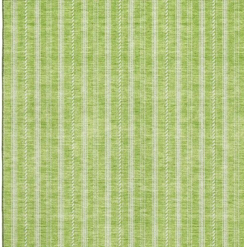 Lime Green And Ivory Striped Washable Area Rug With UV Protection Photo 2