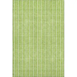 Photo of Lime Green And Ivory Striped Washable Area Rug With UV Protection