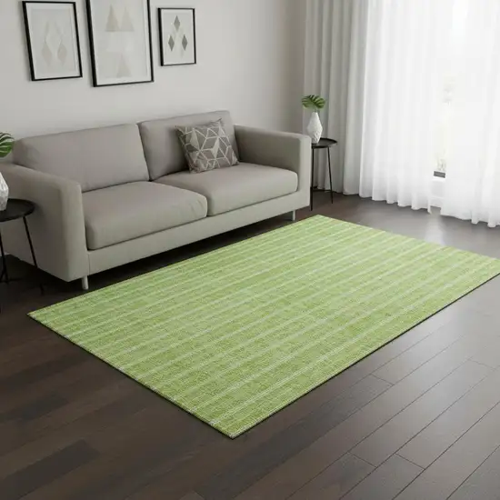 Lime Green And Ivory Striped Washable Area Rug With UV Protection Photo 2