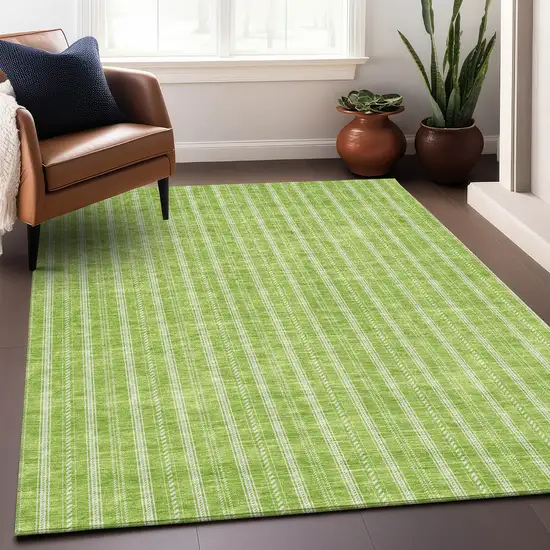 Lime Green And Ivory Striped Washable Area Rug With UV Protection Photo 4