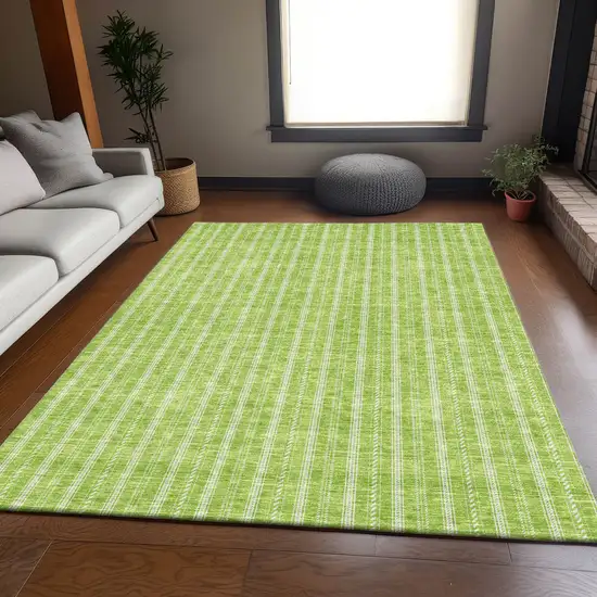 Lime Green And Ivory Striped Washable Area Rug With UV Protection Photo 5