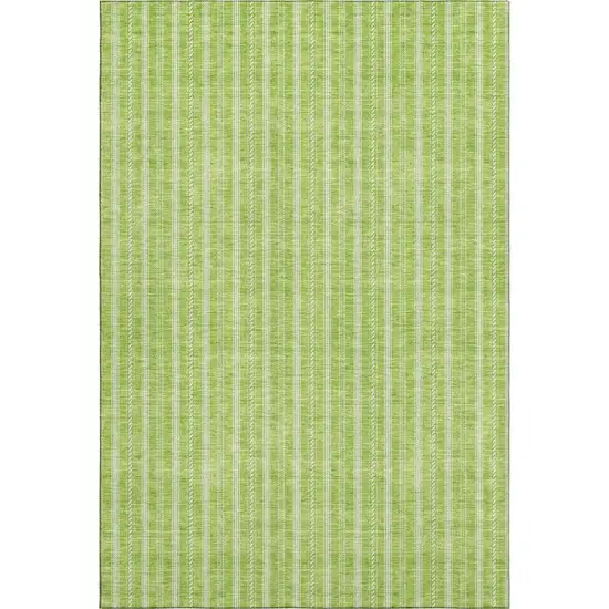 Lime Green And Ivory Striped Washable Area Rug With UV Protection Photo 1