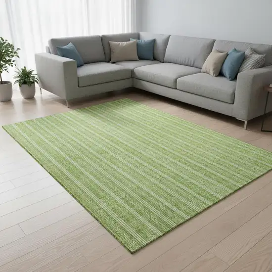 Lime Green And Ivory Striped Washable Area Rug With UV Protection Photo 2