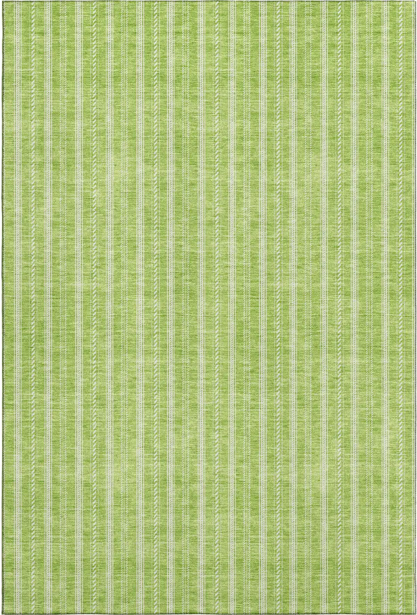 Lime Green And Ivory Striped Washable Area Rug With UV Protection Photo 1