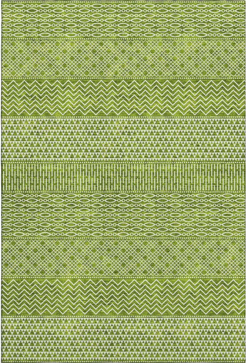 Lime Green And Ivory Striped Washable Area Rug With UV Protection Photo 1