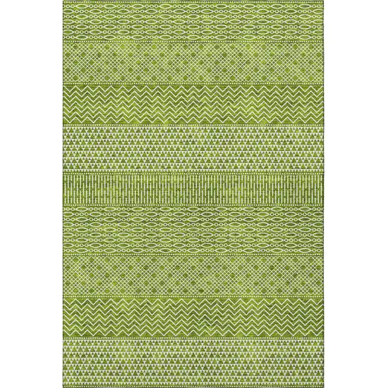 Lime Green And Ivory Striped Washable Area Rug With UV Protection Photo 3