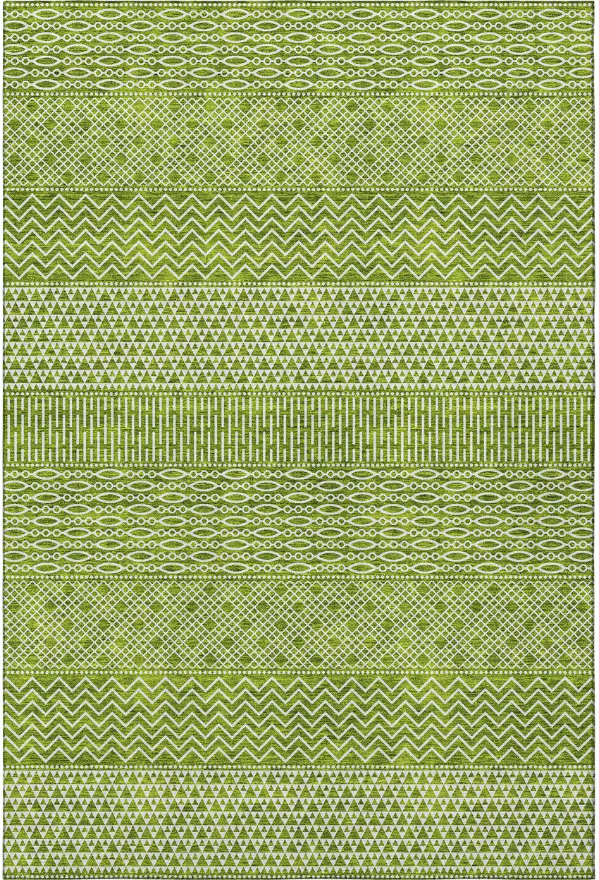 Lime Green And Ivory Striped Washable Area Rug With UV Protection Photo 3