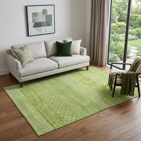 Lime Green And Ivory Striped Washable Area Rug With UV Protection Photo 1