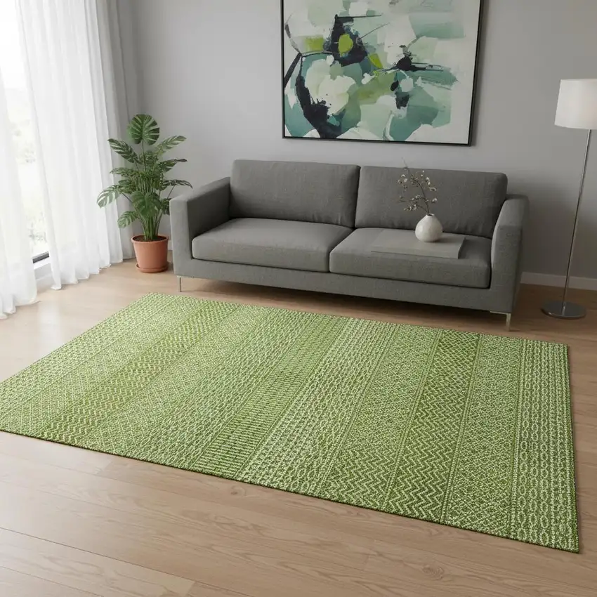 Lime Green And Ivory Striped Washable Area Rug With UV Protection Photo 2