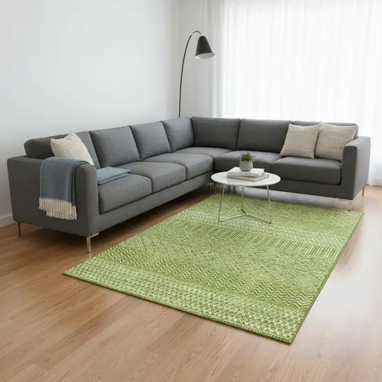 Lime Green And Ivory Striped Washable Area Rug With UV Protection Photo 2