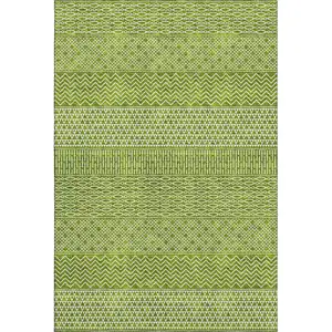 Photo of Lime Green And Ivory Striped Washable Area Rug With UV Protection