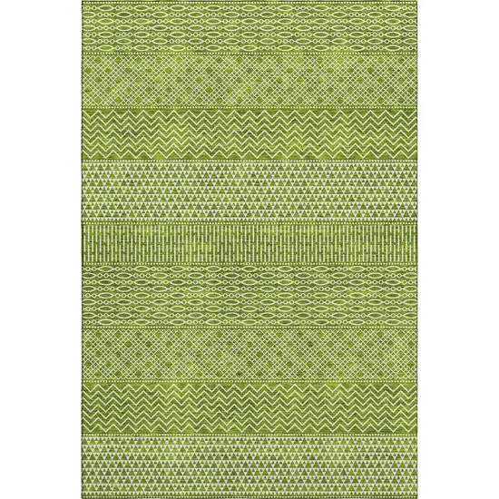 Lime Green And Ivory Striped Washable Area Rug With UV Protection Photo 1